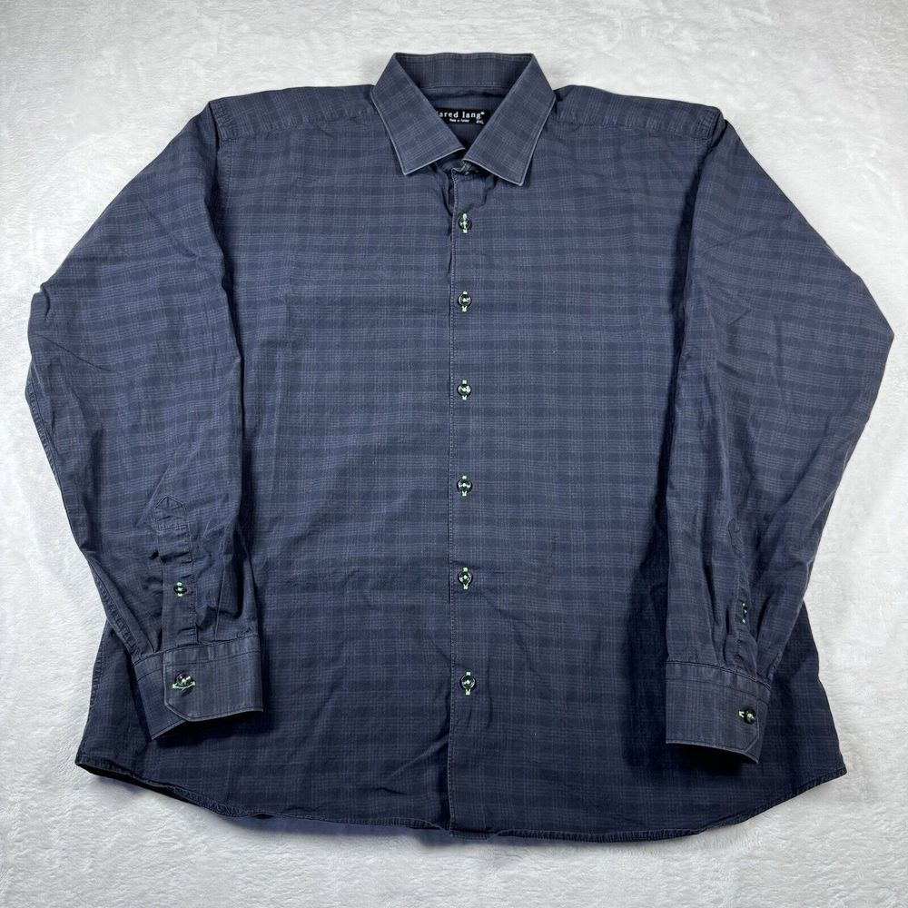 Jared Lang Mens Shirt 2XL Dress Shirt Black/Gray Button‎ Up Designer Casual